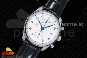 YLF IWC 포르투기저 크로노 클래식42 화이트다이얼 블루핸즈 블랙가죽스트랩 Portugieser Chrono Classic 42 IW3903 YLF Best Edition White Dial Blue Markers on Black Leather Strap A7750