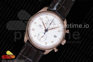 YLF IWC 포르투기저 크로노 클래식42 로즈골드 화이트 다이얼 브라운가죽스트랩 Portugieser Chrono Classic 42 RG IW3903 YLF Best Edition White Dial on Brown Leather Strap A7750
