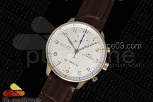 ZF IWC 포르투기저 크로노그래프 로즈골드 화이트다이얼 브라운가죽스트랩 Portuguese Chrono IW371480 ZF 1:1 Best Edition on Brown Leather Strap A7750 (Same Thickness as Genuine)