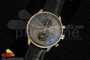 ZF IWC 포르투기저 크로노그래프 로즈골드 그레이다이얼 블랙가죽스트랩 Portuguese Chrono IW371482 ZF 1:1 Best Edition on Black Leather Strap A7750 (Same Thickness as Genuine)