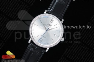 V7F IWC 포르토피노 실버다이얼 다이아베젤 블랙악어가죽스트랩 Portofino Automatic SS V7F 1:1 Best Edtiion Diamonds Bezel Silver Dial SS Markers on Black Croco Strap ETA2892