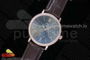 V7F IWC 포르토피노 그레이다이얼 로즈골드 다이아베젤 브라운악어가죽스트랩 Portofino Automatic RG V7F 1:1 Best Edtiion Diamonds Bezel Gray Dial SS Markers on Brown Croco Strap ETA2892