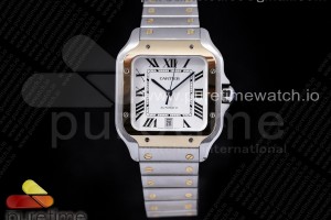 V6F V2 산토스 드 까르띠에 40미리 라지 옐로우골드콤비 화이트다이얼 스틸브레이슬릿 Santos de Cartier 40mm 2018 V6F 1:1 Best Edition YG Bezel and Screw White Dial on SS Bracelet MIYOTA 9015 V2