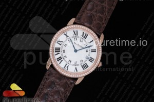 K11F 롱드솔로 미듐 36미리 화이트다이얼 로즈골드금통 다이아베젤 블랙악어가죽스트랩 Ronde Solo De Cartier 36mm RG K11 Maker White Dial Diamonds Bezel on Brown Crocodile Strap Ronda Quartz